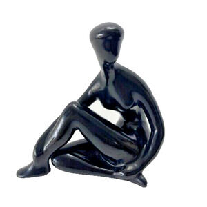ROYAL DUX Czech Bohemia nude woman abstract Black porcelain MCM figurine Vintage